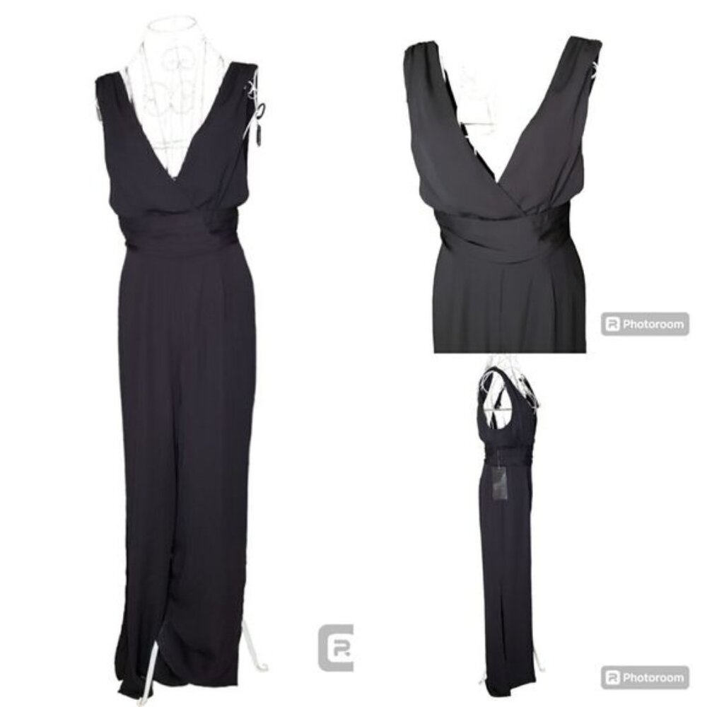 NWT Bebe Wide Leg Slit Jumpsuit in Black Size 4